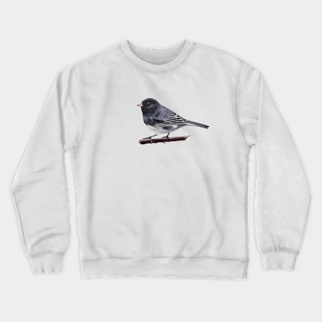Dark Eyed Junco (perched) bird painting Crewneck Sweatshirt by EmilyBickell